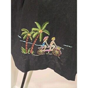 Vtg Megan Lee Black Embroidered Linen Blend Button Top Womens 22 Cottage Grandma